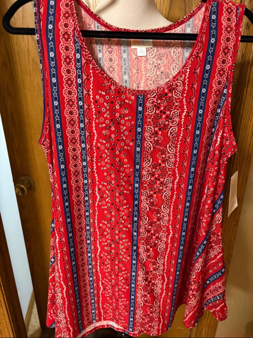 LuLaRoe Red and Navy Bandana Stripe Tank Top